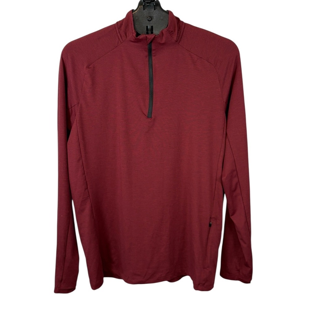 REI Co-op Mens Medium Burgundy Heathered Quarter Zip Pullover Activewear Top